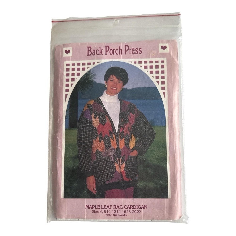 Back Porch Press 90s Sewing Pattern Cardigan Maple Leaf‎ Quilt Patchwork Uncut